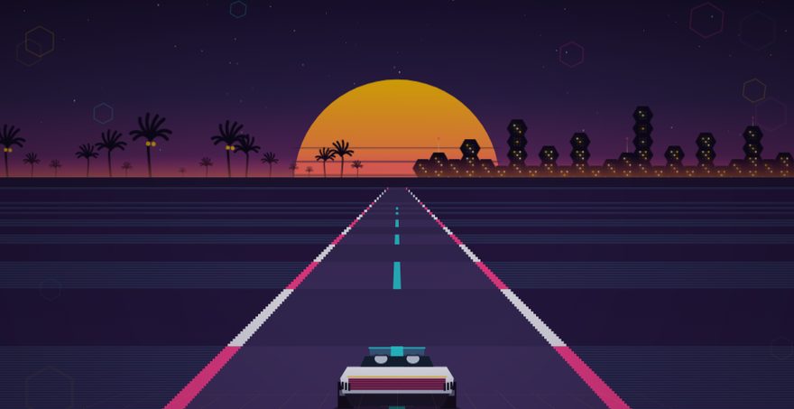 La voiture de 3 Bees Run sur une route au coucher de soleil